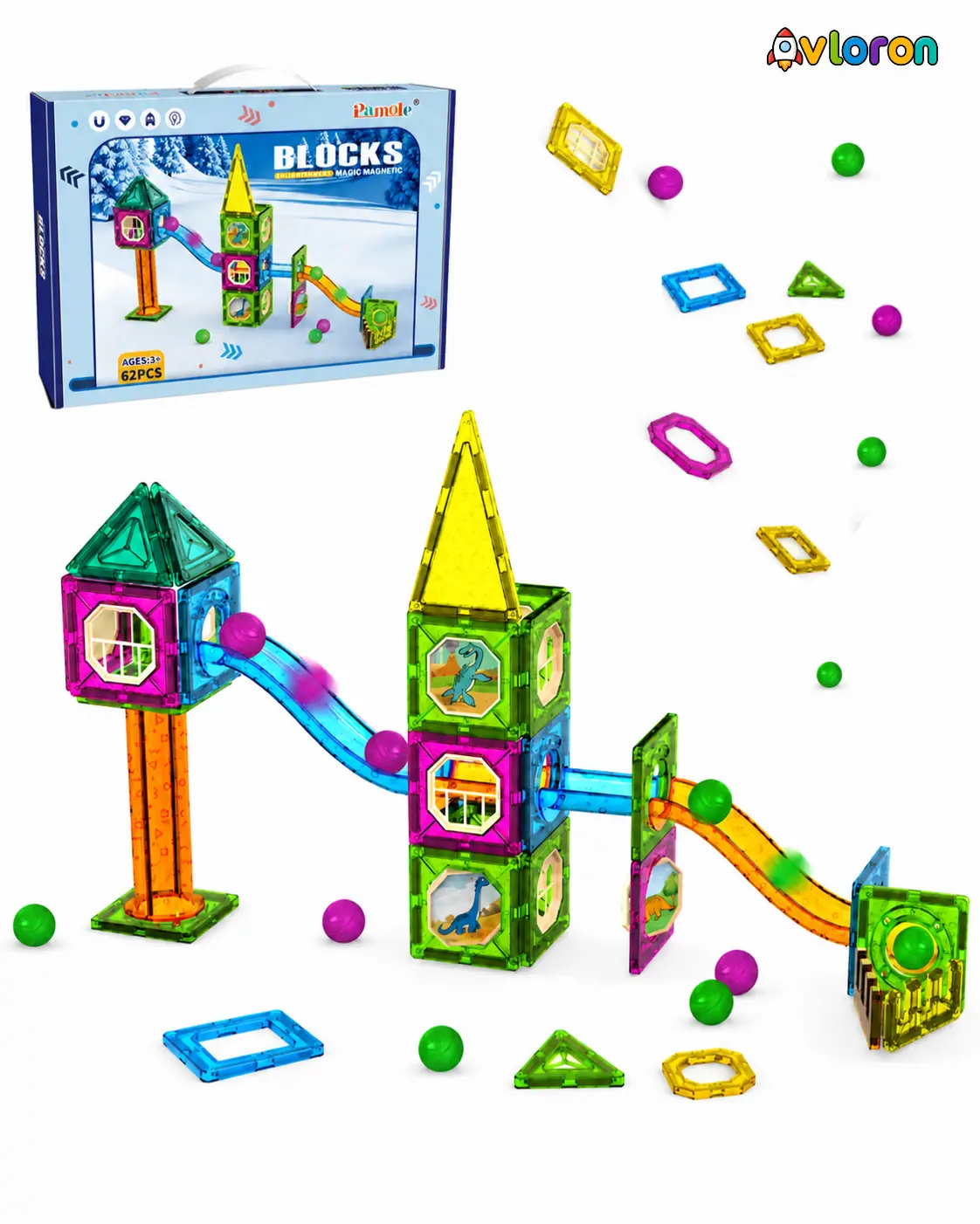 Avloron Magic Magnetic Blocks 62PCS Snowy Marble Run World – STEM Building Toy for Imaginative Play & Motor Skills Ages 3+