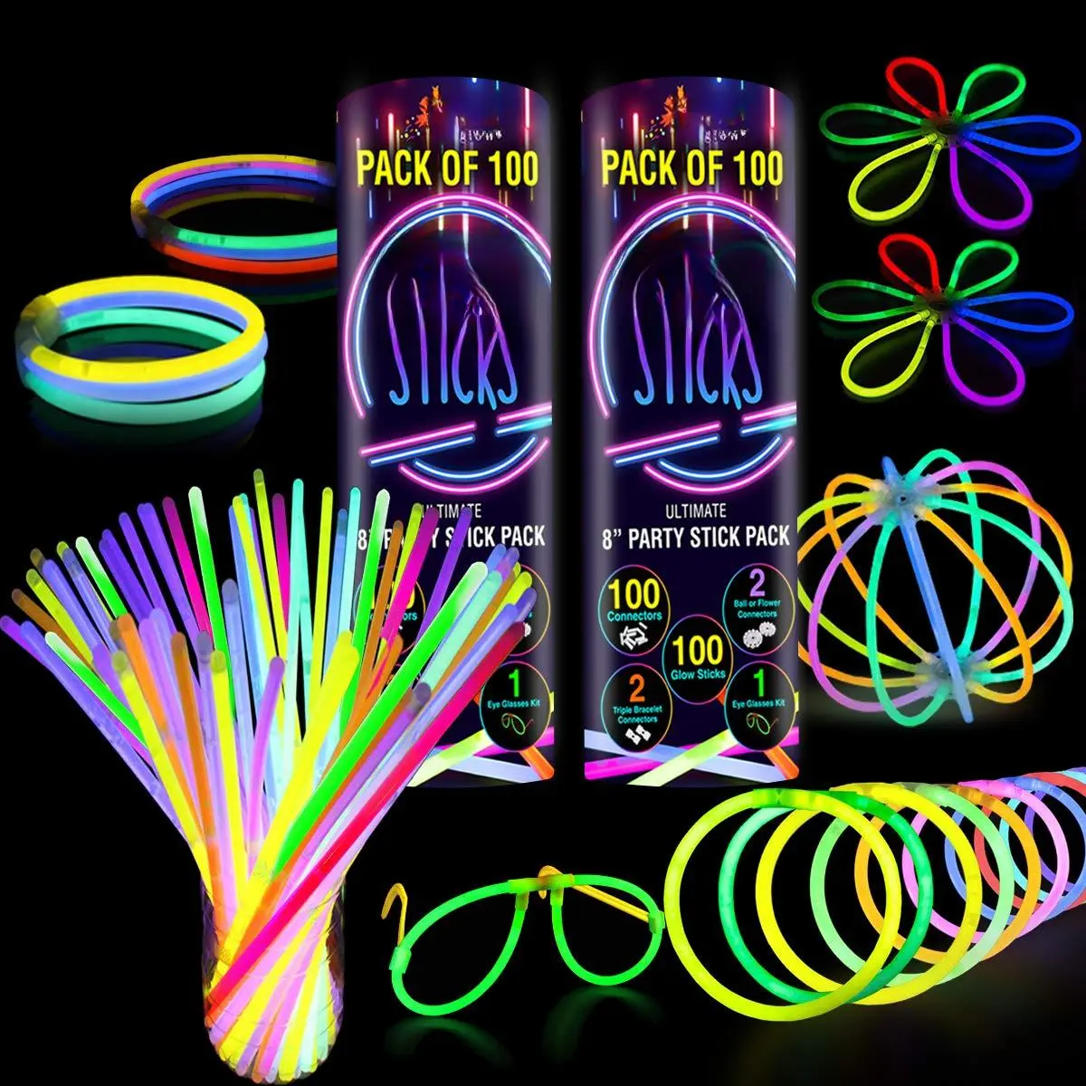 410 Glow Sticks Bulk  In The Dark Party Supplies 12 Hours Pack 8 Inch Mardi Gras Favors