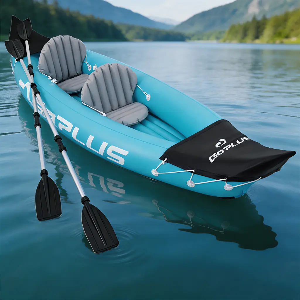 2 Person Inflatable Tandem Kayak, Heavy Duty Reinforced PVC, Aluminum Paddles & Foot Pump, 352LBS Capacity for Lake River Fishing Touring