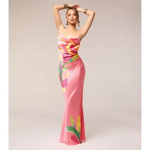Vacation Glow Floral Satin Maxi Dress