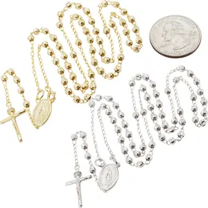 925 Sterling Silver 14k Gold Vermeil AAA Cubic Zirconia 3mm Rosary Necklace 20”+3.5”