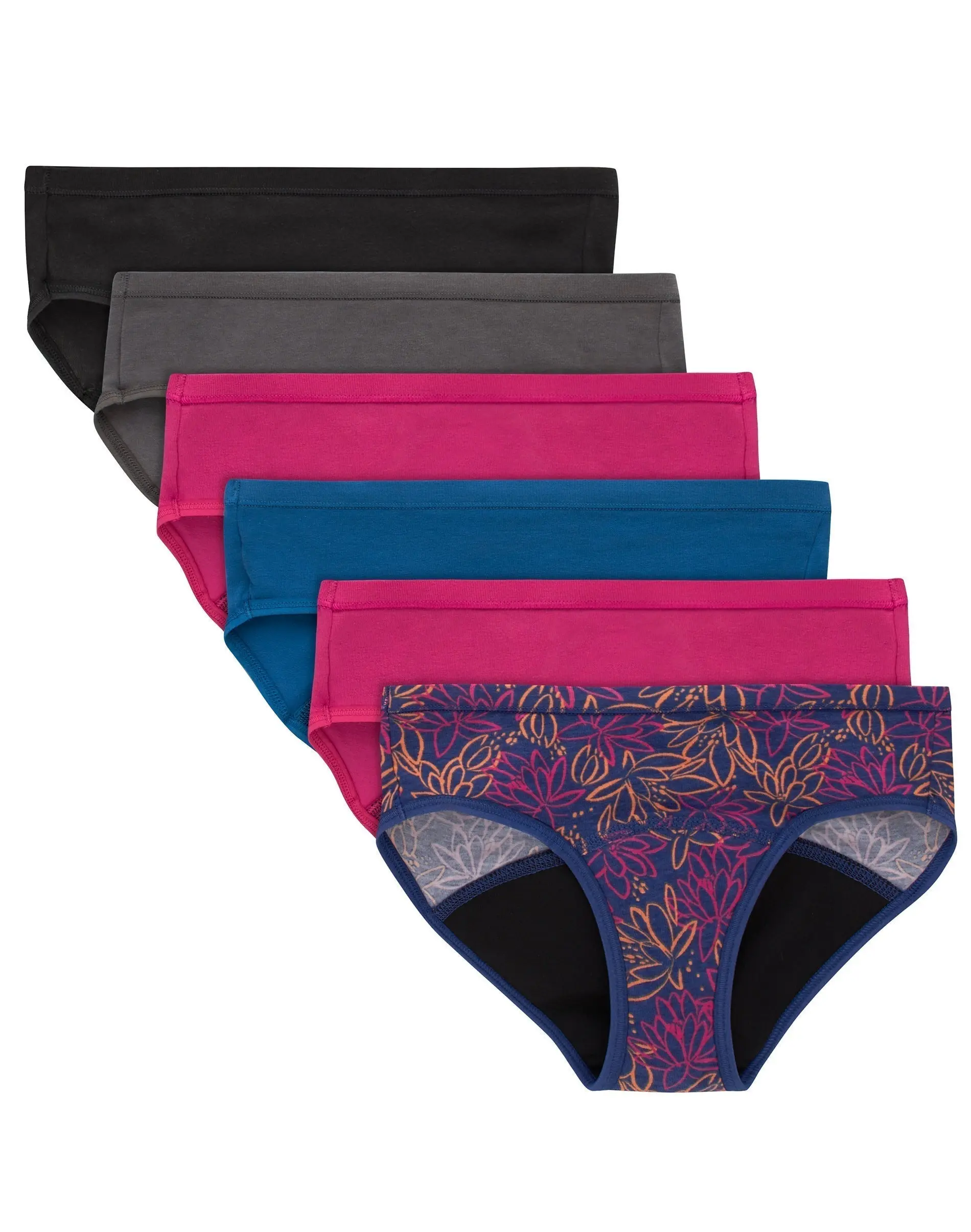 Hanes Girls' Period Underwear Hipsters, 6-Pack, Comfort Moderate Protection