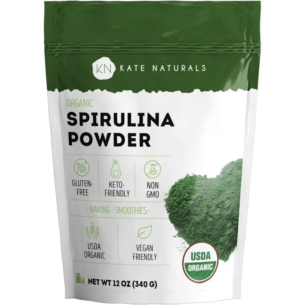 Kate Naturals Organic Spirulina Powder, Nutrient Dense Superfood (12oz) | USDA Certified, Non-GMO, Gluten- Free