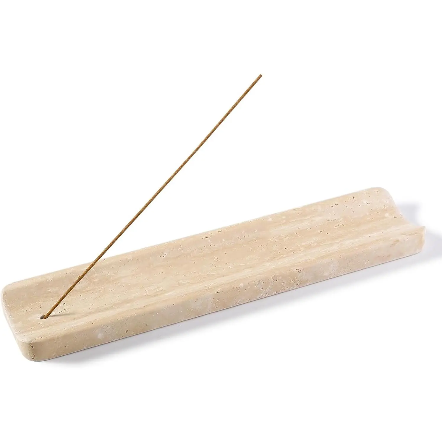 Marble incense burner, incense stick holder, incense stick tray, ash collector for meditation, yoga, and SPA, natural stone incense burner, home desktop decoration (limestone)