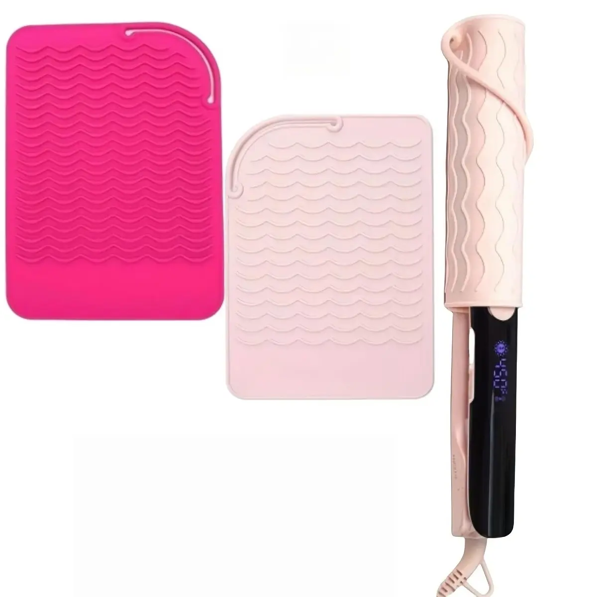 Silicone Heat-Resistant Mat Set, Multipurpose Heat-Resistant Travel Mat for Hair Straightener, Hair Rollers and Hair Styling Tools, Pink&Rose Red, 2-Pack