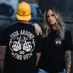 100% Cotton FUCK AROUND AND FIND OUT Bones Black Print T-shirt