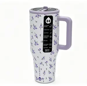 HydroJug Traveler 40oz Purple Floral Print Insulated Tumbler Leakproof Cup Holder Friendly Stainless Steel Water Bottle with Handle Straw BPA Free Gifts for Women outdoorfun