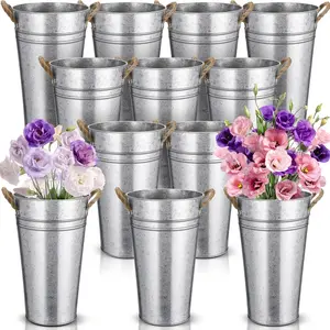 12 count 12 Inch Flower Buckets Bulk Wedding Bar Supplies Galvanized Large Farmhouse Metal Vase for Cut Flower with Handle Planter Sparkler Tin Holder  Centerpiece Florist Rustic Pail