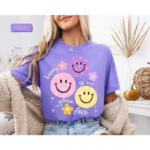 Comfort Colors Teacher Shirt - Happy To See Your Face Shirt, Cotton Fabric, New Teacher Gifts, Medium Size, Back to School Gift Oversize Top