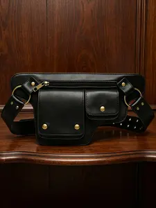 Unisex Streetwear Leather Fanny Pack, Convertible Thigh/Hip/Crossbody Sling Bag, Punk Tactical Waist Pouch, Waist Belt Bag for Men & Women, Festival & Daily Outfit