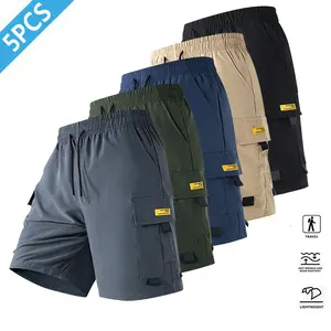Men’s 5-Pack Cargo Shorts, Loose-Fit Casual Tactical Shorts with Multiple Utility Pockets, Elastic-Waist Summer Shorts for Men, Ideal for Outdoor Activities, Hiking, Work, and Everyday Casual Wear