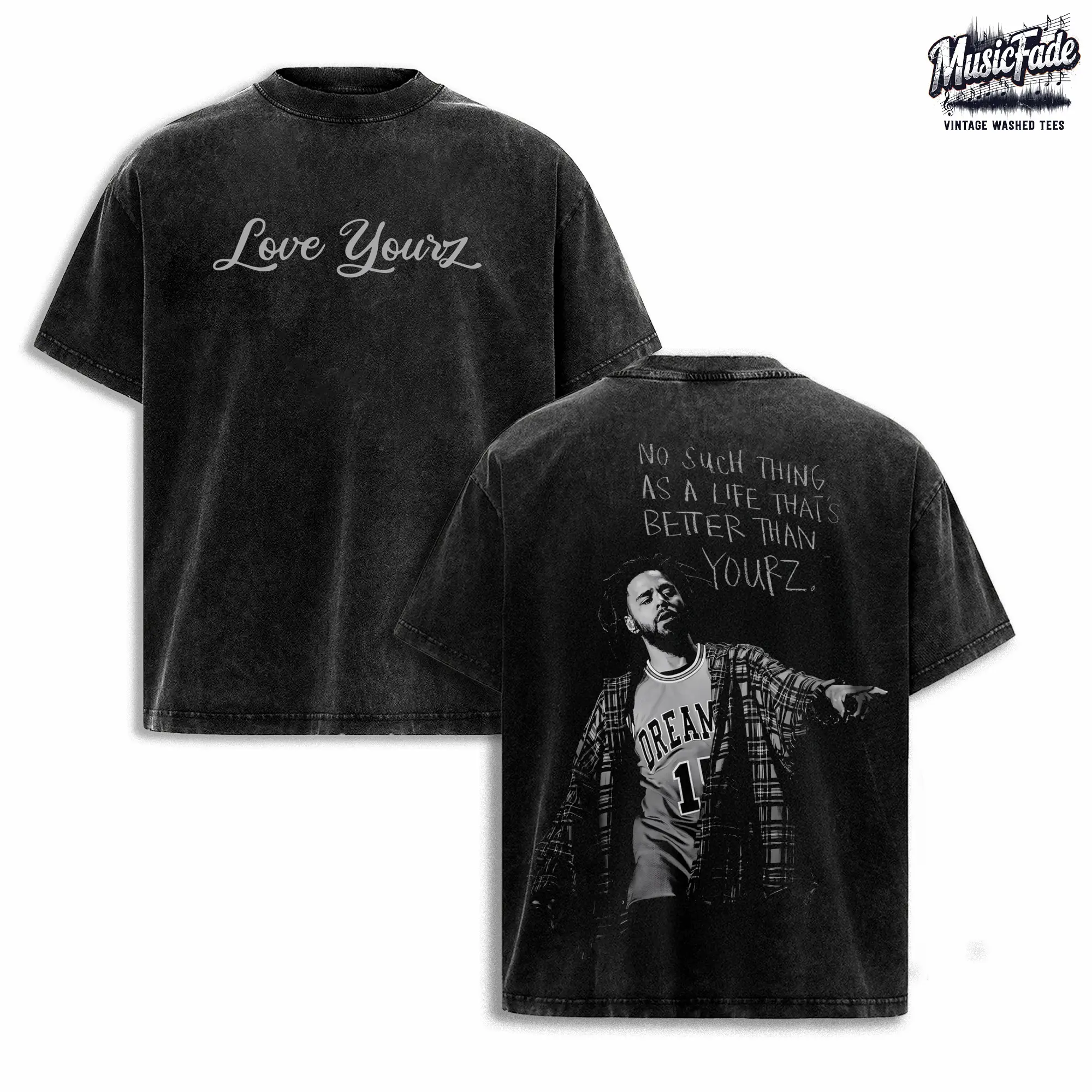 J. Cole Love Yourz Vintage Washed Oversized T-Shirt, Love Yourz Quote Graphic Tee, Forest Hills Drive Rap Music Shirt, Double Sided Heavyweight Cotton Acid Wash Streetwear, Hip Hop Fan Merch Unisex Vintage Concert Tee Gift