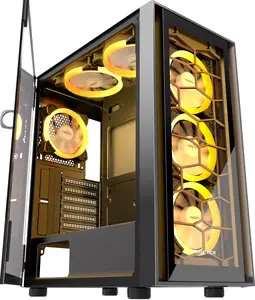 MUSETEX G07-S6 ATX PC Case with 6 PWM ARGB Fans Pre-Installed, Opening Tempered Glass Door