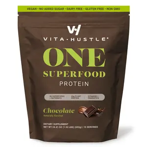 VitaHustle ONE Plant‑Based Protein Powder - Chocolate - Blend of 86 Ingredients with Vitamins & Probiotics