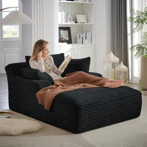 Oversized boneless Chaise Lounge Chair Indoor,48.8" W Upholstered Corduroy Sofa with 3 Pillows,Comfy Fluffy Cloud Couch,Modern Deep Seat Sofa,Single Sleeper Sofa Chair for Livingroom,Bedroom,No Assembly
