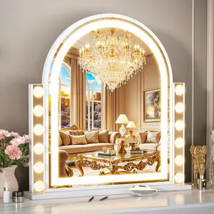 FENCHILIN Arch Vanity Mirror with Light 23.4"x22.4" Arched Makeup Mirror with 12 Dimmable Bulbs Smart Control 3 Color Modes White Hollywood Style Memory Function 10X Magnifier