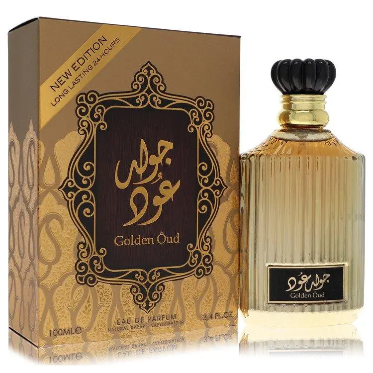 Lattafa Asdaaf Golden Oud Eau De Parfum Unisex — Fruity Notes, Amber, Sandalwood, 3.4 oz (100 ml) | agarwood (oud), fruity notes perfume, violet, amber perfume, patchouli, fruity notes amber, amber sandalwood, sandalwood agarwood (oud), sandalwood perfume