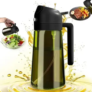 Dual-Bottle 2-in-1 Cooking Oil Sprayer Light-Blocking Dark Olive Oil Dispenser Kitchen-Grade Premium Dark Green Glass Oil Bottle Food-Grade Oil Mist Sprayer Suitable for Air Fryers/Grills
