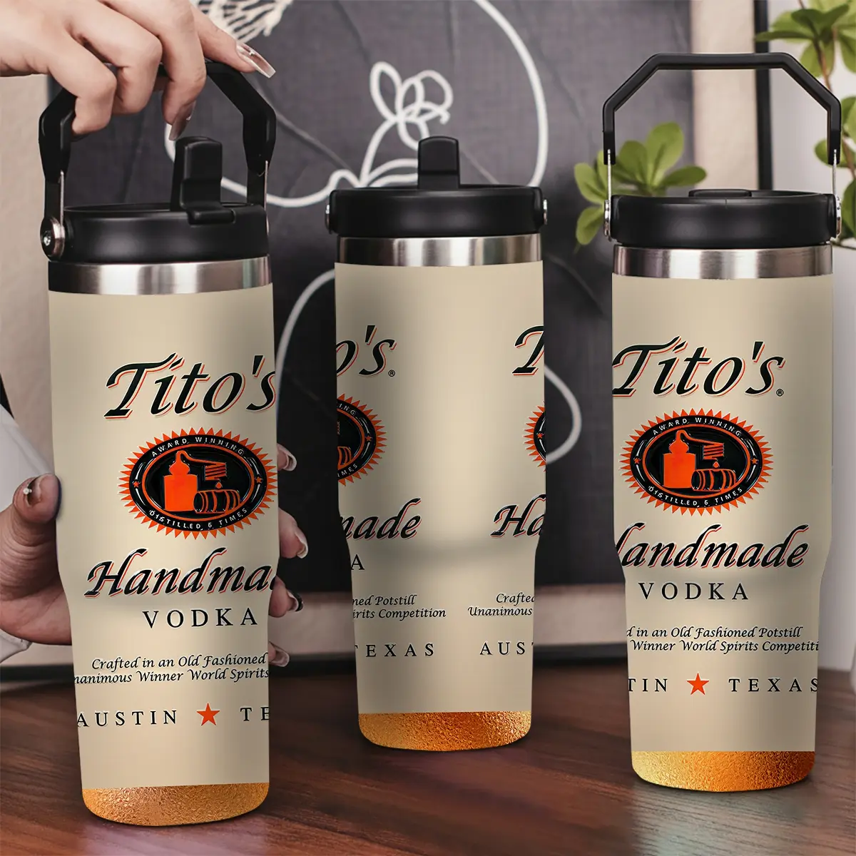 30oz BPA-Free Durable Stainless Steel Vacuum Insulated Travel Mug - Leak-Proof Lid with Handle, Tito's Handmade Vodka Label, Long-Lasting Hot/Cold Insulation, Car/Office Use, Birthday Gift Drinkware, Travel Mugs Insulated