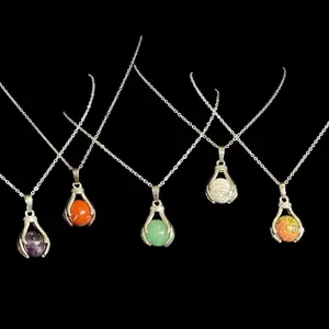 Focus Sphere Pendant Necklace Crystal Healing Gemstone Spinning Fidget Anxiety Relief Jewelry for Focus ADHD Support Grounding Energy Gift for Men or Women