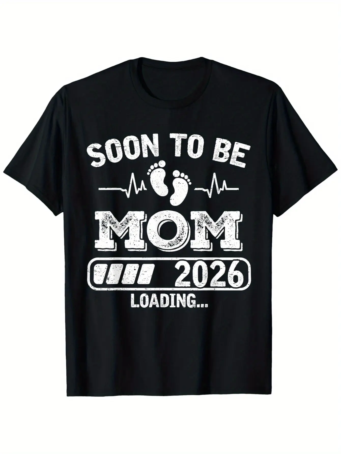 Soon to Be Mom 2026 Loading... Funny Pregnancy Announcement T-Shirt - Heartbeat Graphic & Footprints Suitable for Expectant Mothers, Round Neck Short Sleeve Maternity Tee, Mother's Day Gifts for, Machine Washable