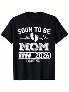 Soon to Be Mom 2026 Loading... Funny Pregnancy Announcement T-Shirt - Heartbeat Graphic & Footprints Suitable for Expectant Mothers, Round Neck Short Sleeve Maternity Tee, Mother's Day Gifts for, Machine Washable
