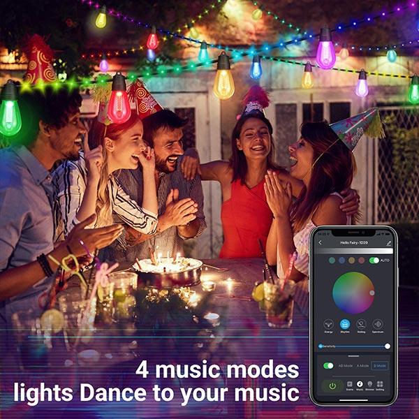 Flacchi 46FT Smart S14 Outdoor String Lights, Bluetooth APP Control, Remote Dimmable Waterproof Shatterproof Patio Lights for Backyard, Party, Holiday Decor