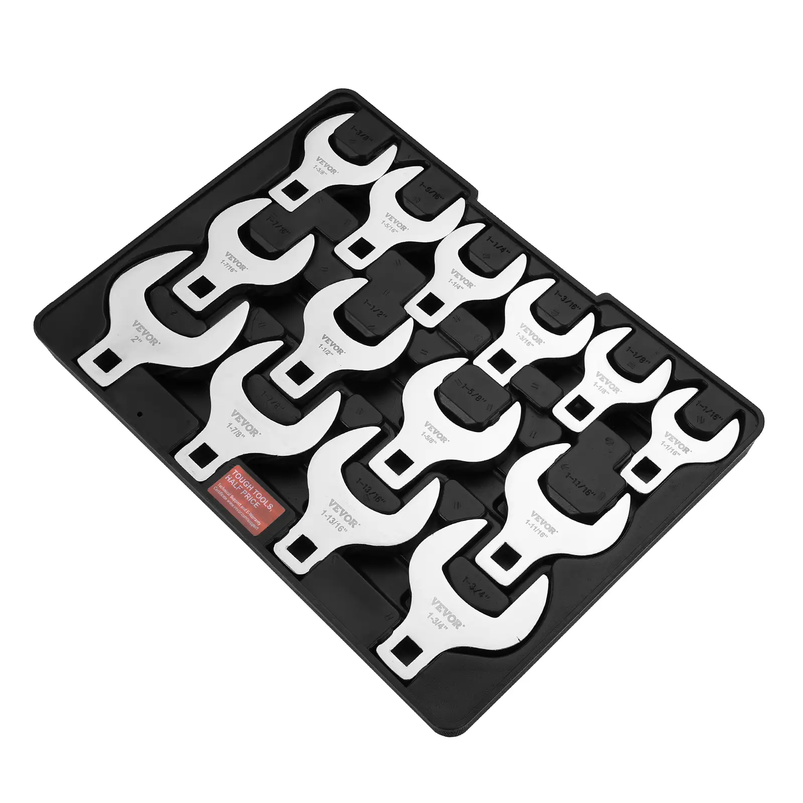 VEVOR Crowfoot Wrench Set, 1/2" Drive 14-Piece SAE (1-1/16" - 2") Crows Foot Wrench Set with Storage Tray, 40CR Material with Laser Etched Sizing, for
