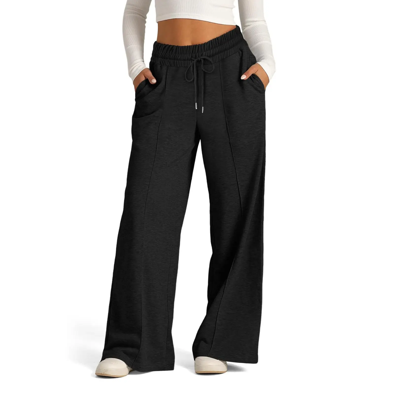 Women's Simple Design Straight Leg Drawstring Baggy Lounge Pants Leg Casual Trousers Loose Fit Fashionable All-Season