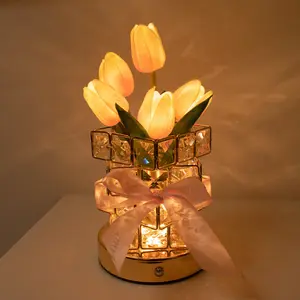 Tulip Night Light High-End Three-Color Cube Crystal Ambient Light Bedroom Bedside Sleep Table Lamp Creative Gift room Decorative Decoration