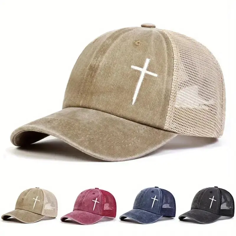 Cool Vintage Christian Cross Embroidered Trucker Hat - Adjustable Mesh Casual Sports & Outdoor Baseball Cap (Bag Accessory),travel essentials