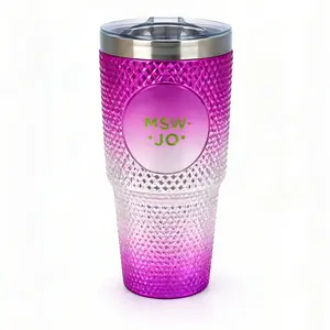 Pink Purple Gradient Insulated Tumbler, MSW JO Personalized Studded Diamond Cup, Leak-Proof Travel Mug with Lid, Ideal for Hot Coffee, Cold Drinks & Gifting vacuum bottle easy drinking sippy