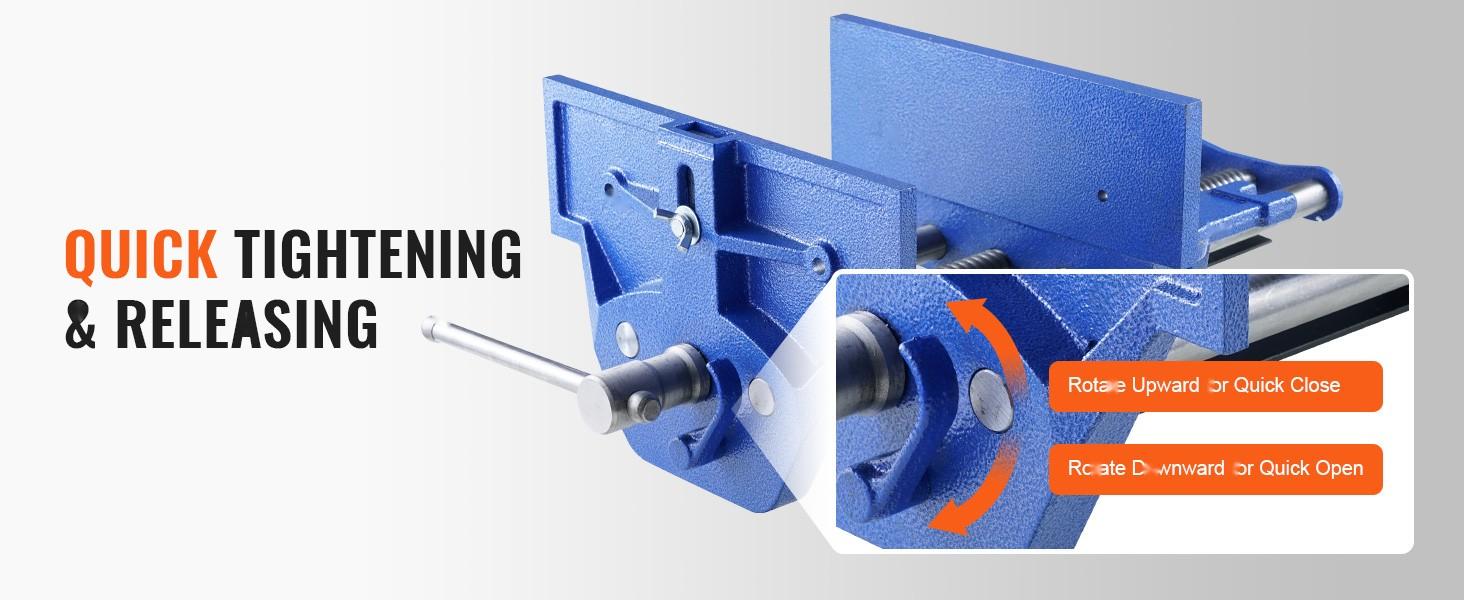 Woodworking Vise, 13-Inch Bench Vise, Heavy-Duty Cast Iron Construction, 10.6-Inch Jaw Width, Quick Release Lever, Smooth Precision Jaw, Suitable For Woodworking, Cutting, Drilling, Sanding, Milling, And Assembly On A Workbench