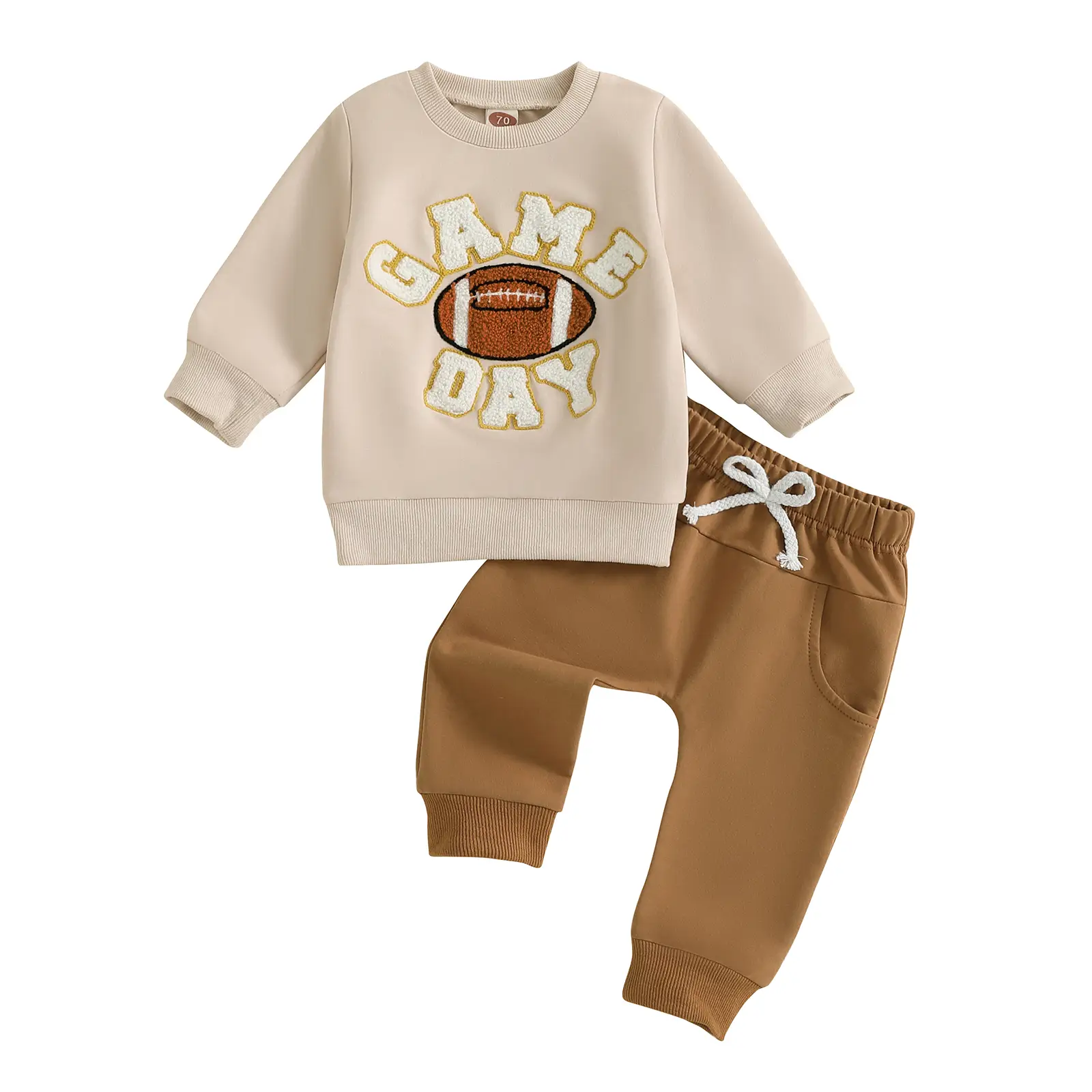 Toddler Boy Football Outfit Game Day Sweatshirt Retro Rugby Jogger Pants Football 2Pcs Fall Winter Clothes Set 0-4T