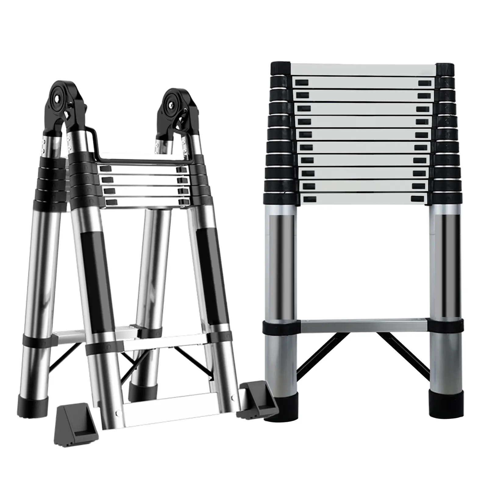 15.4 FT Heavy Duty Aluminum Telescopic Step Ladder, 330 lbs Capacity, Foldable with Locking Mechanism, for Painting & Roof Repair, Home Improvement & Outdoor Work