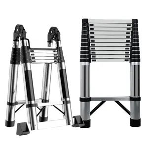 15.4 FT Telescoping Ladder 330 lbs Capacity Heavy Duty Aluminum Extendable Ladder Collapsible Locking Mechanism for Attic Household Use Outdoor Work