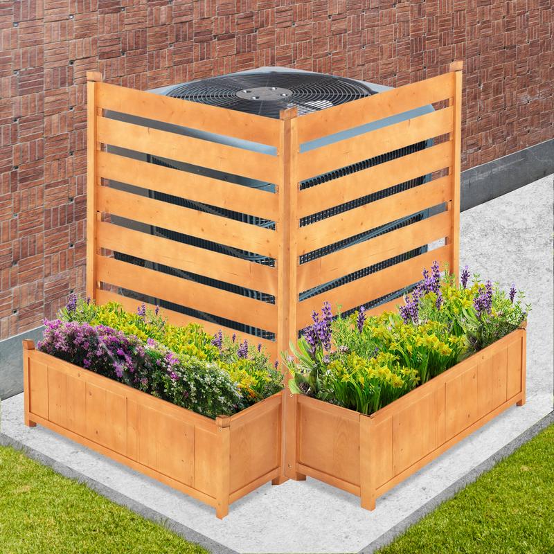 Lilypelle Air Conditioner Fence Outdoor Freestanding Wood Privacy Screen with Planter Box for Trash Can Pool Equipment Enclosure, No-Dig Kit