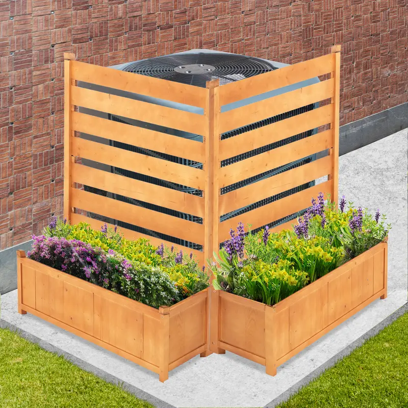 Lilypelle Air Conditioner Fence Outdoor Freestanding Wood Privacy Screen with Planter Box for Trash Can Pool Equipment Enclosure, No-Dig Kit