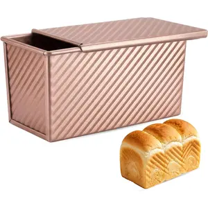 Loaf Pan with Lid, Aluminized Steel 1 Lb Nonstick Sandwich Bread Pan for Homemade Bread, 8.4x4.8 Inch Professional Rectangular Loaf Pan with Dough Scraper and Cutter