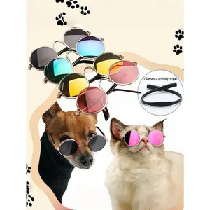 Pet Mini Stylish Sunglasses + Anti-Slip Strap Set, Pet Fashion Accessory, Multi-Color Pet Glasses Suitable For Small/Medium Cats & Dogs, Holiday & Birthday Costume, Photo Prop
