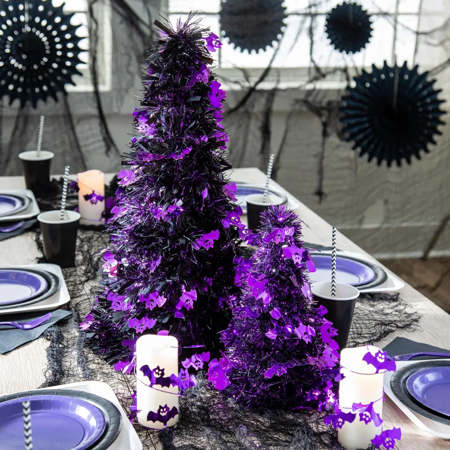 Halloween Purple Bats Trees & Garland Set - 3 Pc.