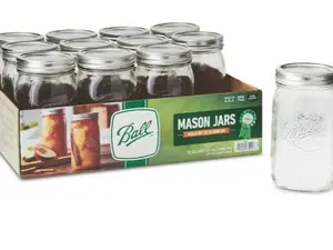 BallWide Mouth Quart 32oz. Glass Mason Jars with Lids and Bands, 12 Count
