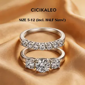 CICIKALEO 3-Stone Moissanite Rings for Women Stackable Sets Lab-Created 18K Gold 1CT Plated Wedding Band Engagement Promise Gift for Her R1 #Summervibes
