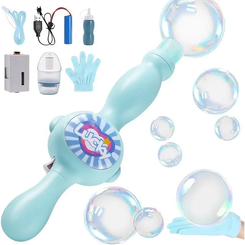 Handheld Bubble Maker - Smoke Bubble Machine with Flexible Spray Wand, Parent-Child Interaction Summer Toy, Toddlers' Kids' Day Holiday Gift, Bubble Solution, Bubble Spinner Wand, Plastic interactive Colorful Rechargeable fun