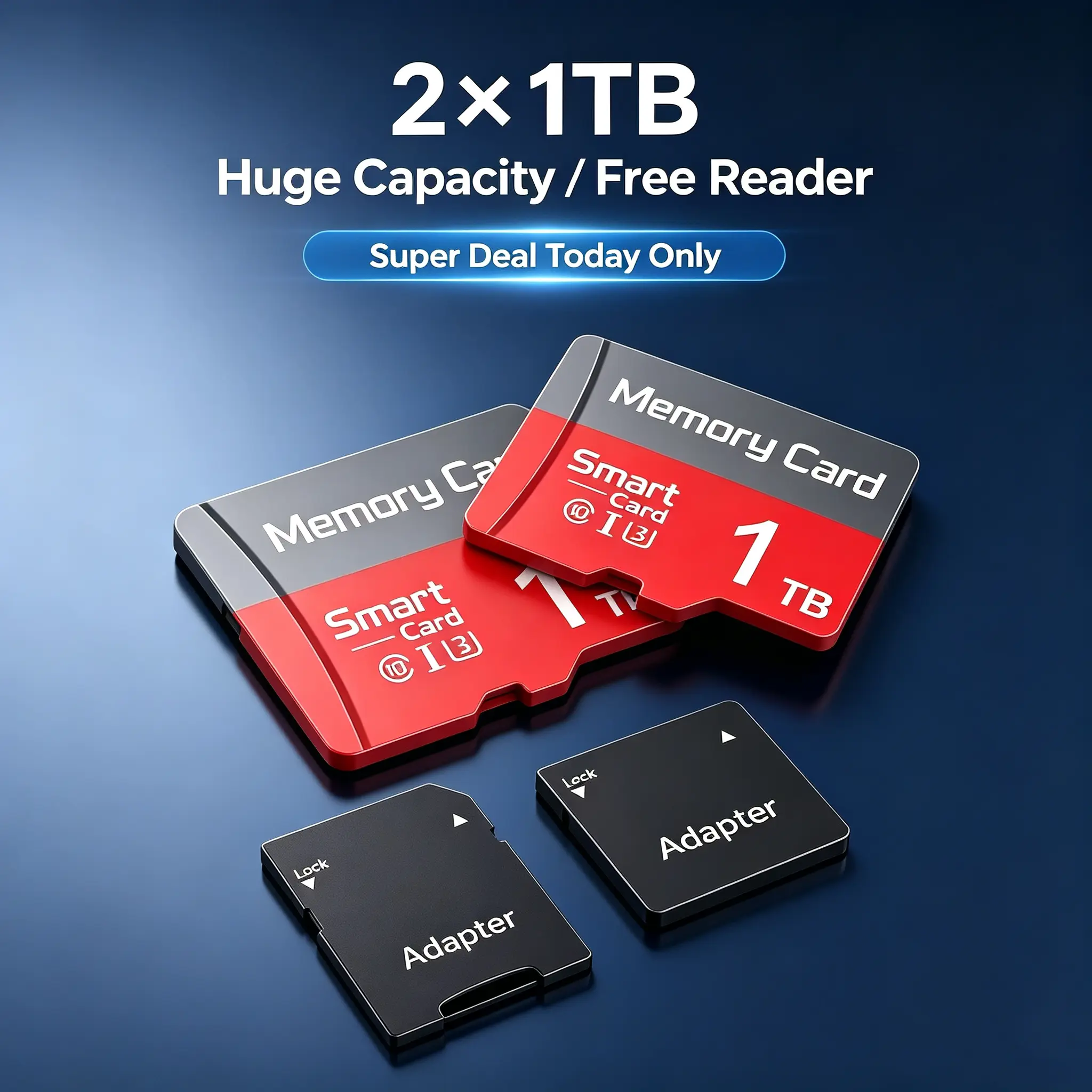 Set of 2 1TB, sd memory card, Wide Compatibility, sd card, Fast Data Transfer, micro sd card, Includes SD Card Adapter, Class 10 for mp3 player, laptop, kids camera, security camera, dash cam