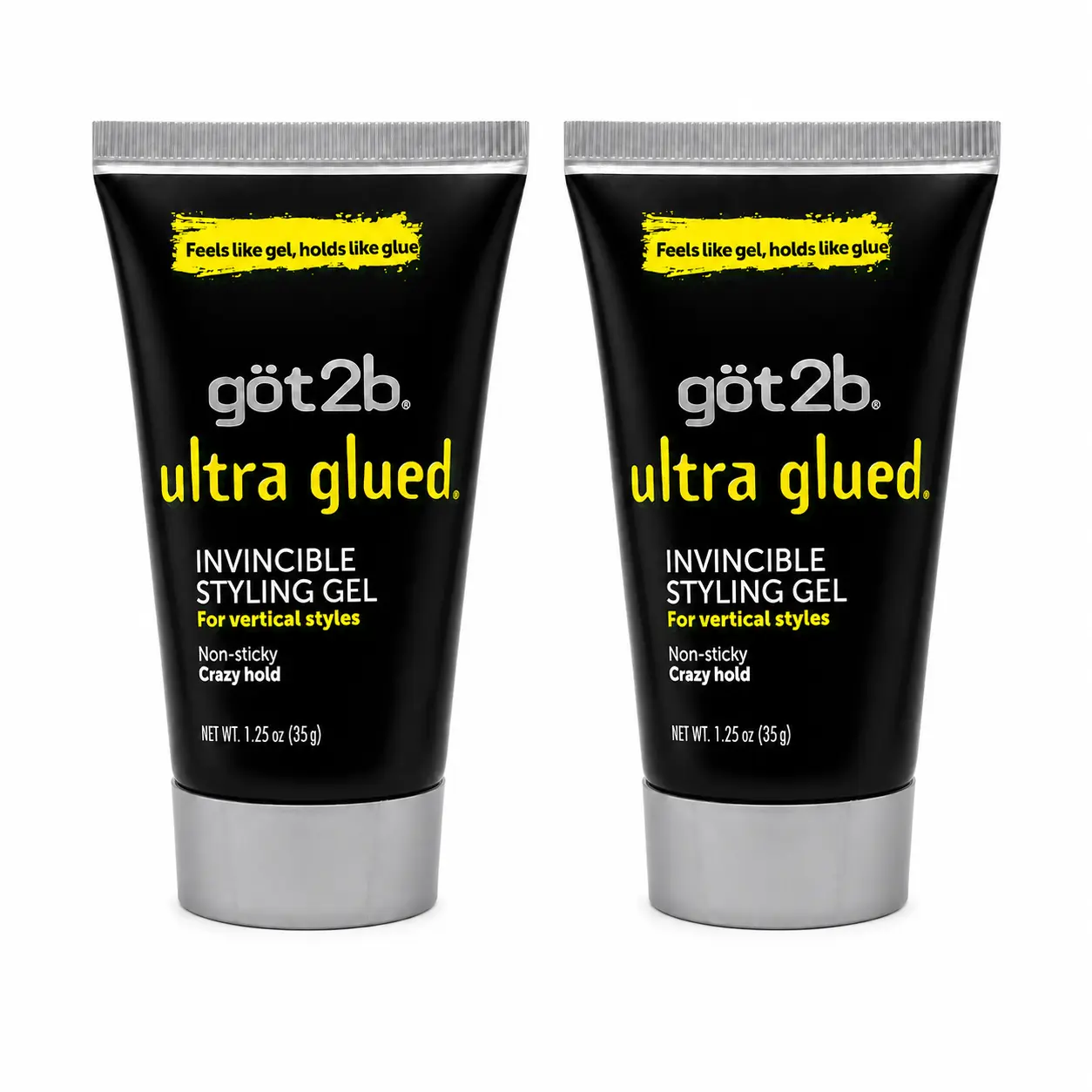got2b Ultra Glued Invincible Styling Gel 1.25oz (Pack of 2) Strong Hold Hair Gel for Edges, Wigs & Sleek Styles | Non-Sticky No-Flake Formula