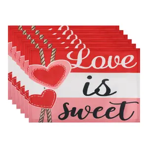 REGALWOVEN Love Hearts Placemats 6pcs, Happy Valentine's Day Dining Table Place Mats Home Kitchen Decor 17.7*11.8inch Red Pink