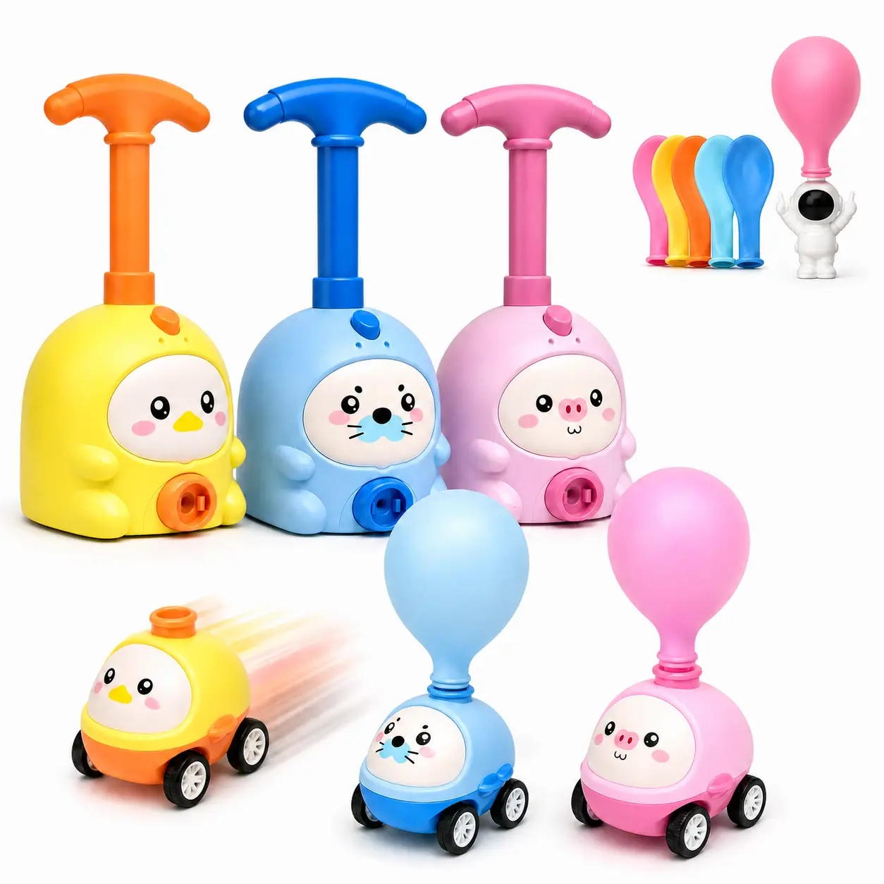 No More Batteries! Air Powered Balloon Car Toy for Toddlers & Kids Ages 3+, STEM Educational Cartoon Animal Race Car with Balloon Launcher, Non-Toxic BPA-Free ABS Material, Safe Durable for Indoor Outdoor Family Play Birthday Gifts