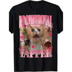 Funny Yapping Cat Meme TShirt with Bold Transfer Print Loose Fit Casual Crew Neck Short Sleeve Tee for Meme Enthusiasts and Everyday Wear