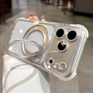 Four corners anti-fall acrylic bracket magnetic phone cases iphone17 Pro Max 16 15 for iPhone case silicone soft shell TPU shockproof